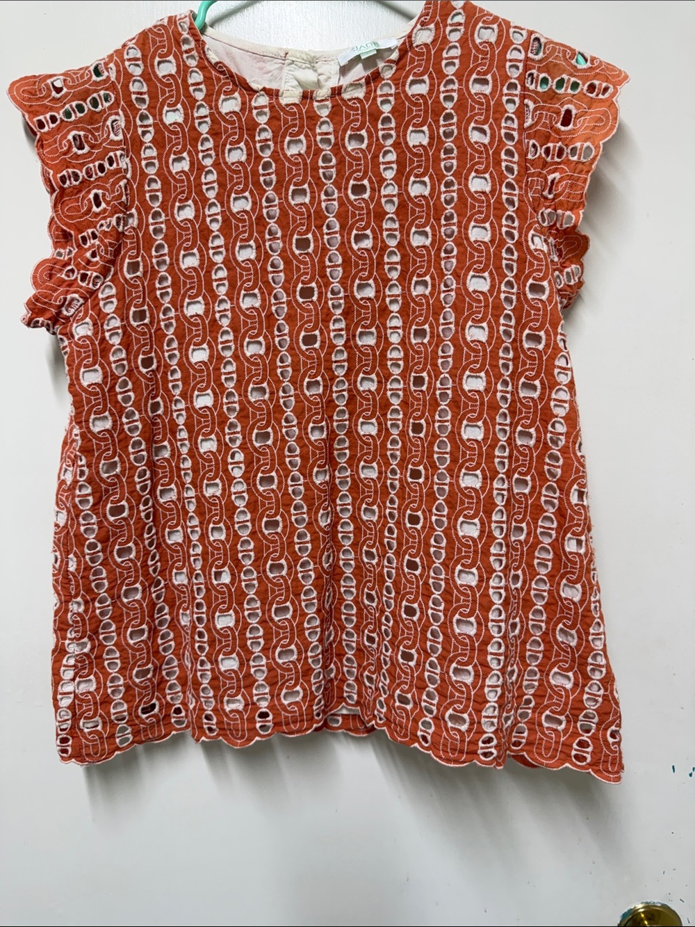 Jade Orange & White Patterned Ruffle Sleeve Blouse